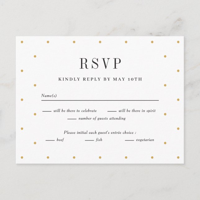 Postale Carte de réponse RSVP de mariage couleur chic Dots (Devant)