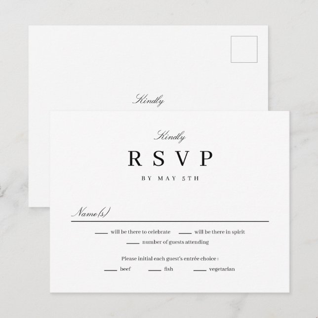 Postale Carte de réponse RSVP Editable couleur Simply Unit (Devant / Derrière)