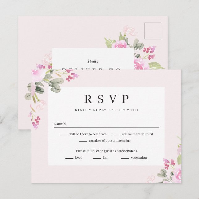 Postale Carte de réponse RSVP pour mariage floral au jardi (Devant / Derrière)