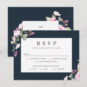 Postale Carte de réponse RSVP pour mariage floral au jardi