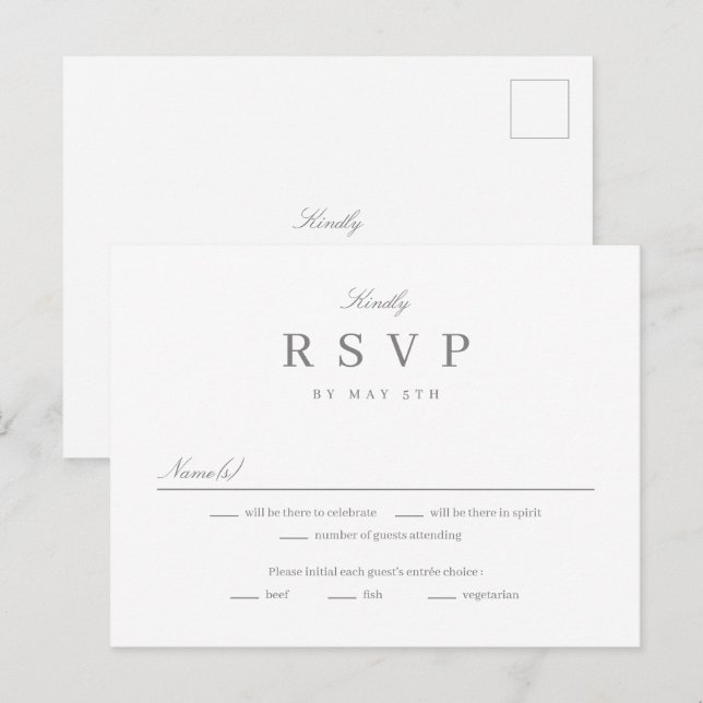 Postale Carte de réponse RSVP simple et ajustable (Devant / Derrière)