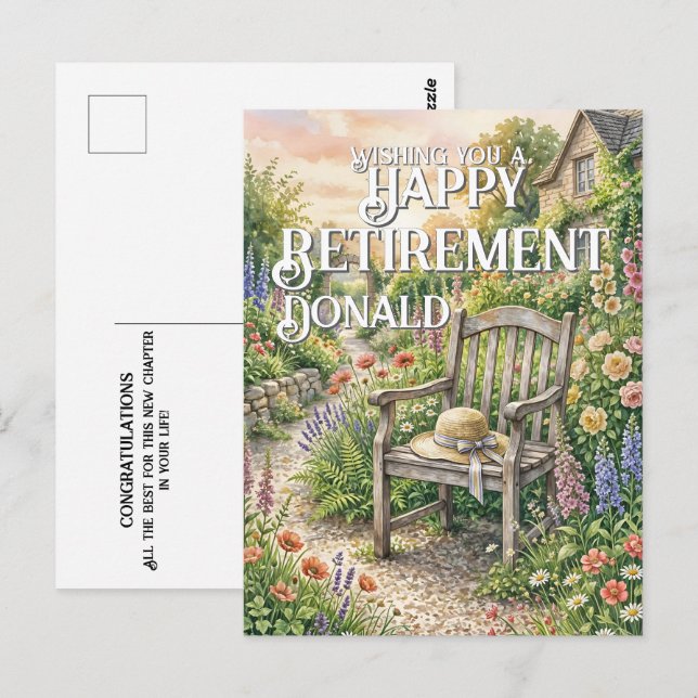 Postale Carte de retraite avec illustration de jardin de c (Devant / Derrière)