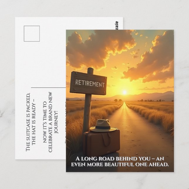 Postale Carte de retraite avec route de coucher de soleil  (Devant / Derrière)