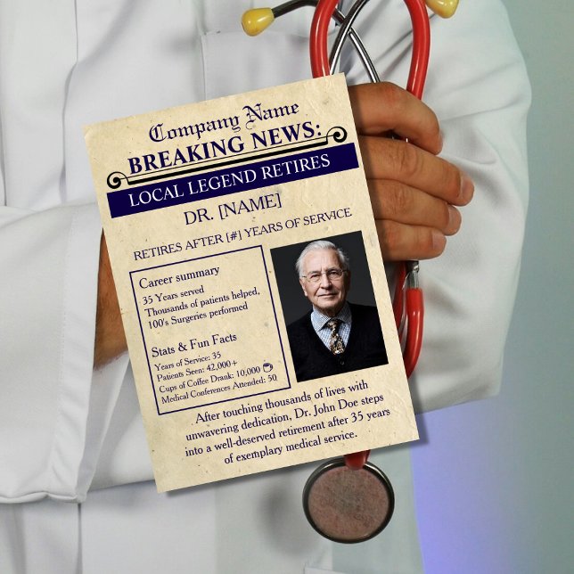 Postale Carte de retraite de docteur de style journal | Su (Créateur téléchargé)