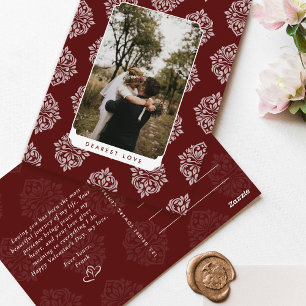 Postale Carte de Saint-Valentin à motif damassé classique 