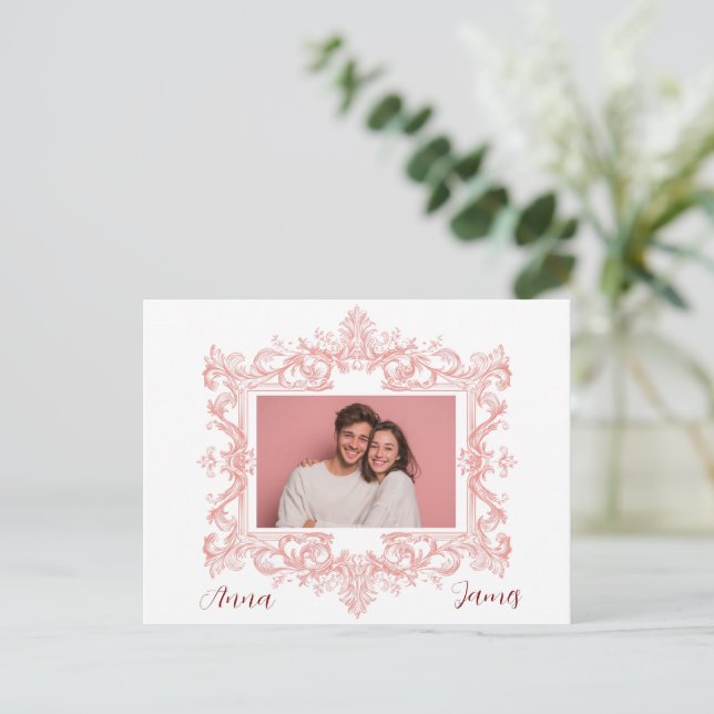 Postale Carte de Saint-Valentin Élégante Rose - Photo Pers (Debout devant)