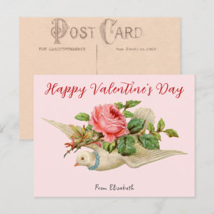 Postale Carte de Saint-Valentin vintage Dove et Roses Rose