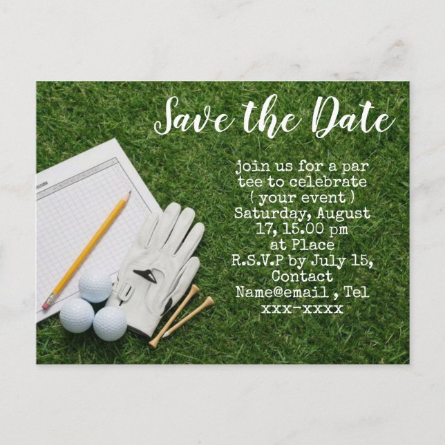 Postale Carte de sauvegarde de date de golf avec balle de  (Devant)