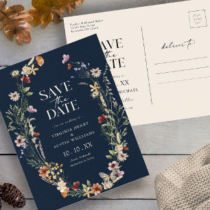 Postale Carte de sauvegarde de date de mariage Bohème Navy