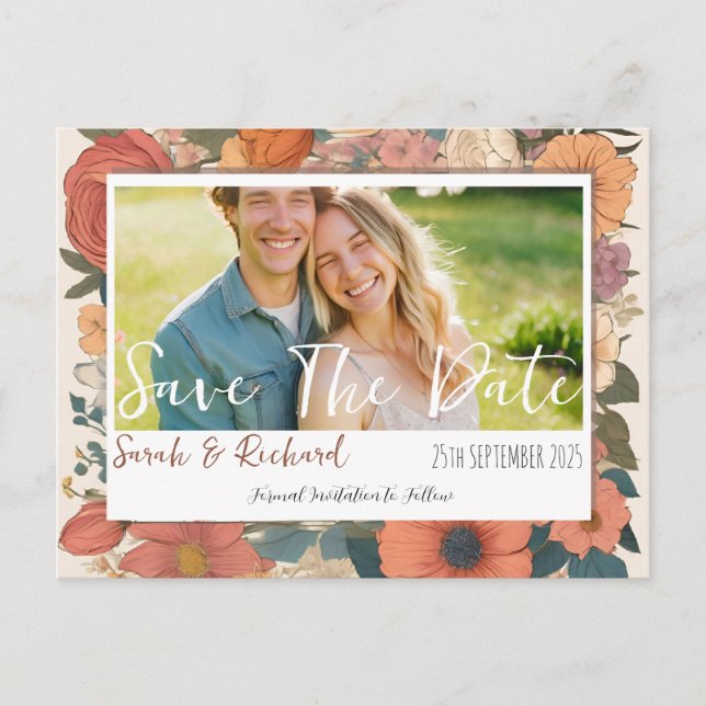 Postale Carte de sauvegarde de date de mariage florale de  (Devant)