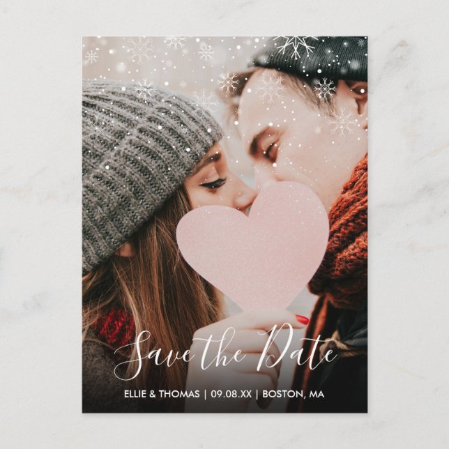 Postale Carte de sauvegarde de date de script Hiver Flocon (Devant)