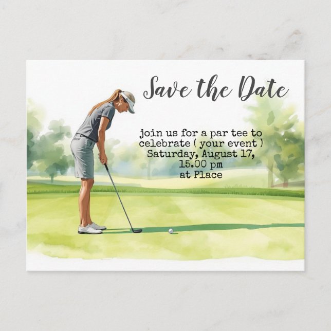 Postale Carte de sauvegarde de date pour tournoi de golf f (Devant)
