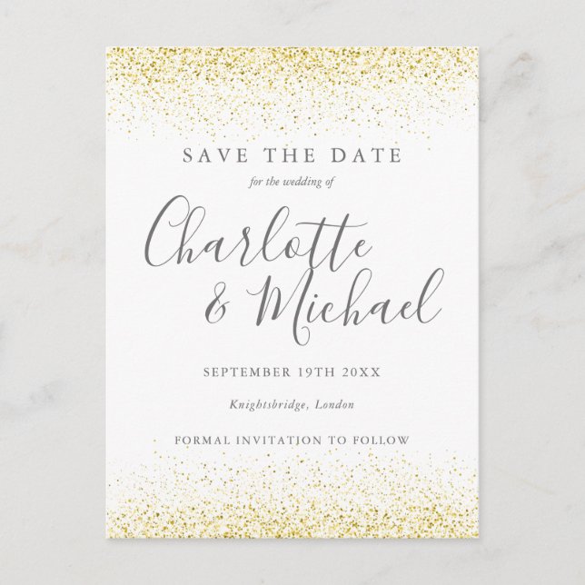 Postale Carte de sauvegarde de mariage à paillettes dorées (Devant)