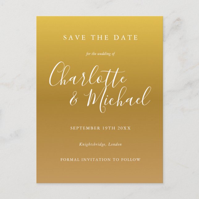 Postale Carte de sauvegarde de mariage à signature dorée (Devant)