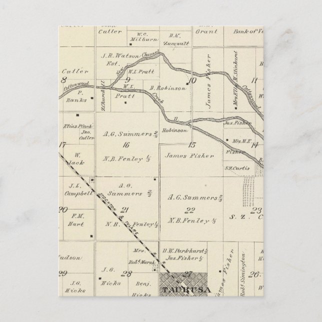 Postale Carte de section du comté de T17S R25E Tulare (Devant)