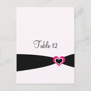 Postale Carte de siège de table en ruban noir rose Coeur
