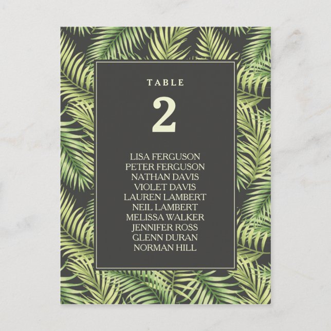 Postale Carte de siège Mariage Feuille de palme tropicale (Devant)