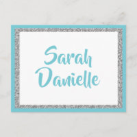 Carte de souhaits Parties scintillant bleue et arg