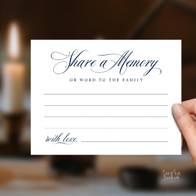 Postale Carte de souvenir de service funéraire (Share a Memory Funeral Service Memorial Card in navy Blue)
