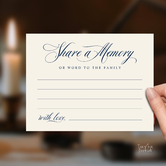 Postale Carte de souvenir de service funéraire (Share a Memory Funeral Service Memorial Card in Navy Blue and Ivory)