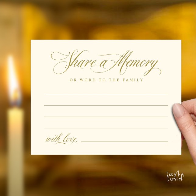 Postale Carte de souvenir de service funéraire (Share a Memory Funeral Service Memorial Card in Yellow Cream and Gold)