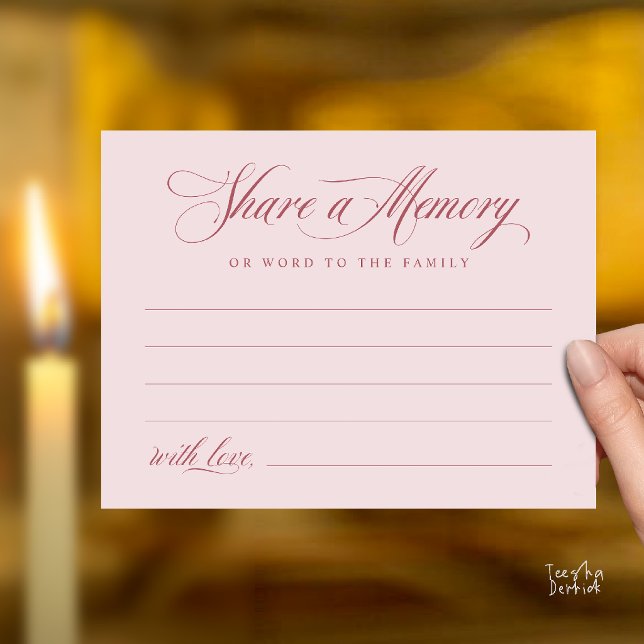 Postale Carte de souvenir de service funéraire (Share a Memory Funeral Service Memorial Card in Dusty Rose Pink)