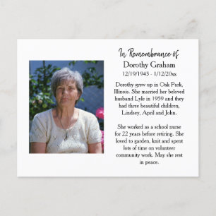 Postale Carte de souvenir pour funérailles ou souvenir com