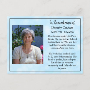 Postale Carte de souvenir pour funérailles ou souvenir com