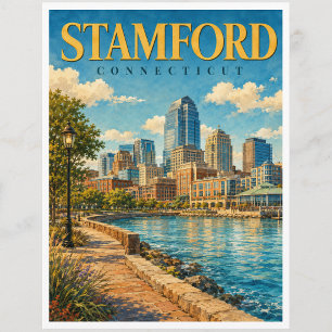Postale Carte de Stamford Connecticut Harbor Skyline GeoSa