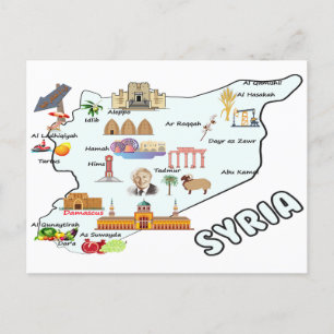 Postale carte de Syrie, noms des principales villes drapea