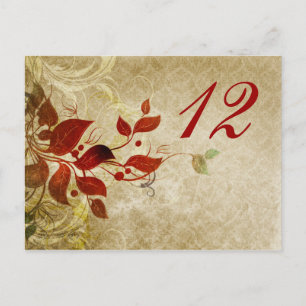 Postale carte de table de mariage feuilles d'automne