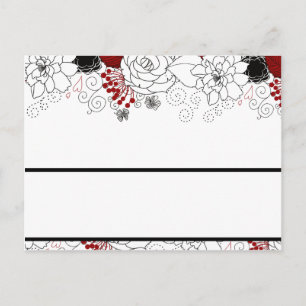 Postale Carte de table écrite Fleurs noires Feuilles rouge