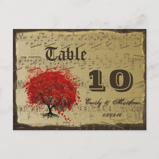 Postale Carte de Table en forme d'Arbre à Feuille Rouge Cœ (Devant)