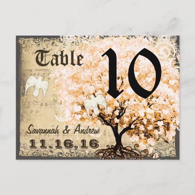 Postale Carte de table en forme d'arbre à feuilles en cœur (Devant)