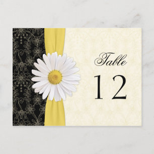 Postale Carte de table Mariage noir, ivoire, or, marguerit