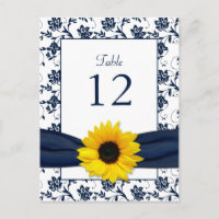 Carte de table Navy White Sunflower Mariage damass