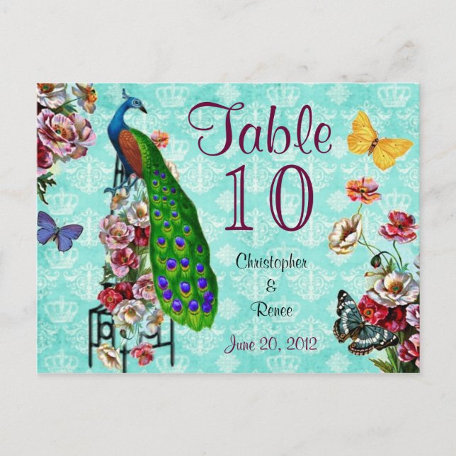 Postale Carte de table Paon Français Élégant (Devant)