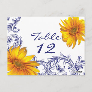 Postale Carte de table Royal Blue and Yellow Sunflowers