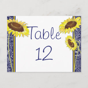 Postale Carte de table Royal Blue and Yellow Sunflowers