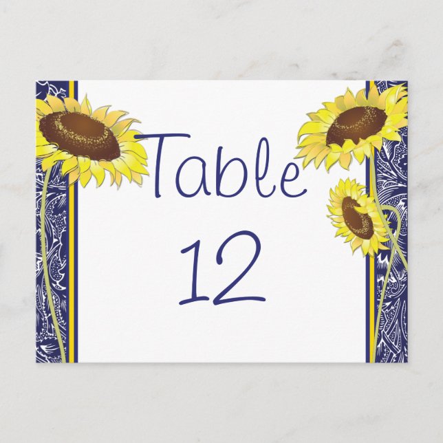 Postale Carte de table Royal Blue and Yellow Sunflowers (Devant)