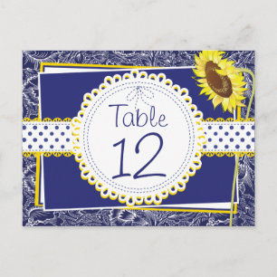 Postale Carte de table Royal Blue and Yellow Sunflowers