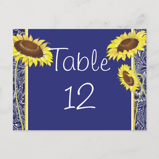 Postale Carte de table Royal Blue and Yellow Sunflowers (Devant)