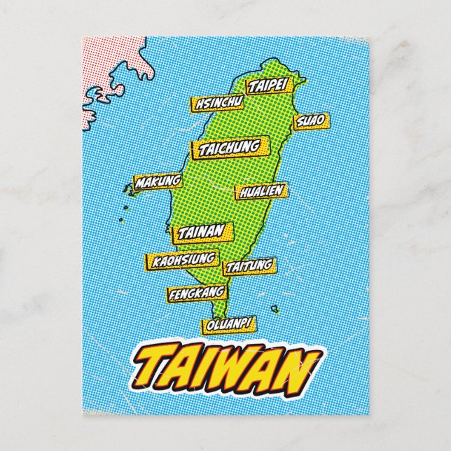 Postale Carte de Taïwan illustrée par Pop Art (Devant)