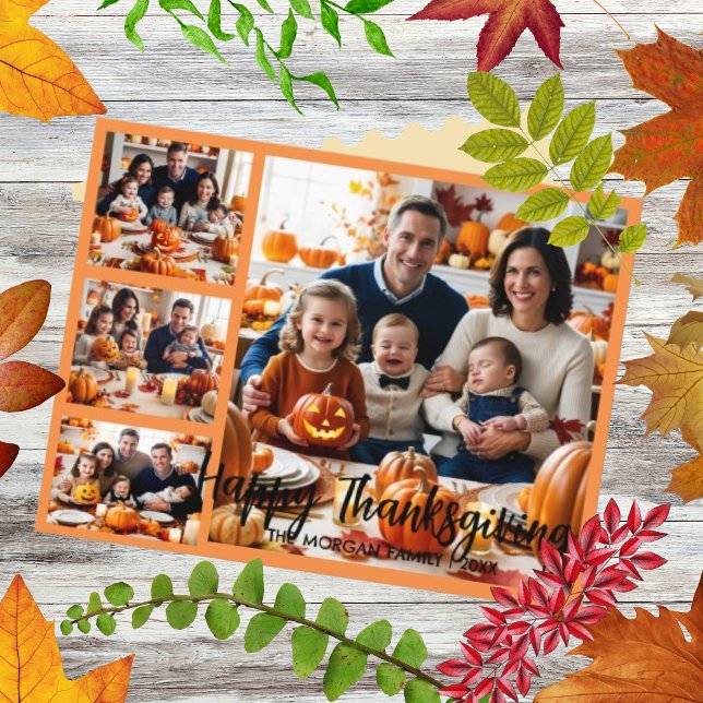 Postale Carte de Thanksgiving 4 photos à l'écriture modern (Créateur téléchargé)