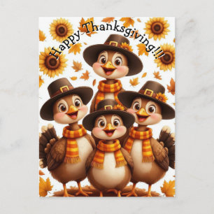 Postale Carte de Thanksgiving Joyeuse Famille Dinde