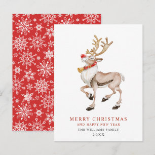 Postale Carte de vacances Joyeux Noël Reindeer aquarelle