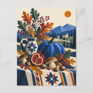 Postale Carte de vœux Blue Pumpkin et Woodland Harvest