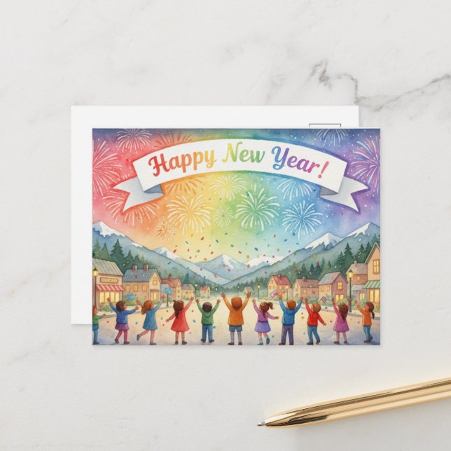 Postale Carte de vœux BONNE ANNÉE 2026 (Devant/Arrière en situation)