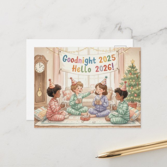 Postale Carte de vœux BONNE ANNÉE 2026 (Devant/Arrière en situation)