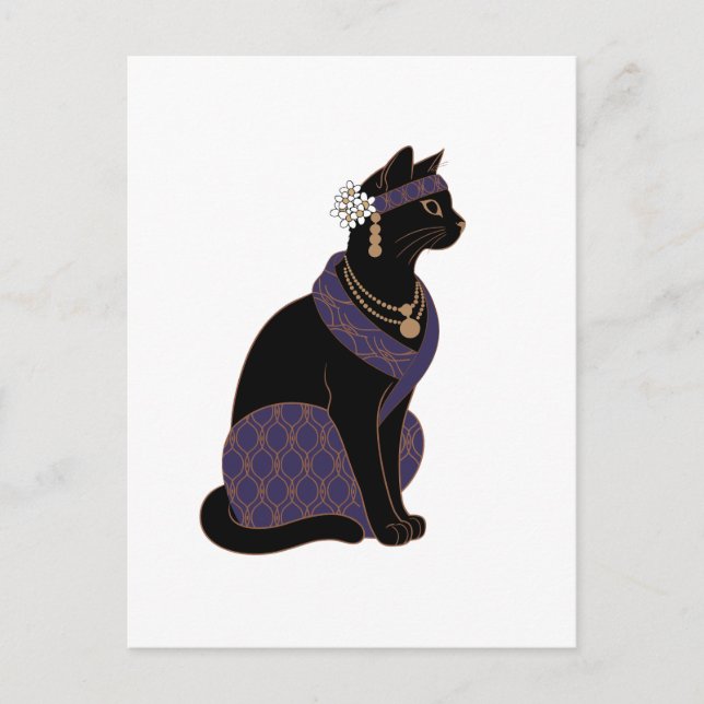 Postale Carte de vœux chat noir Oracle Violet (Devant)